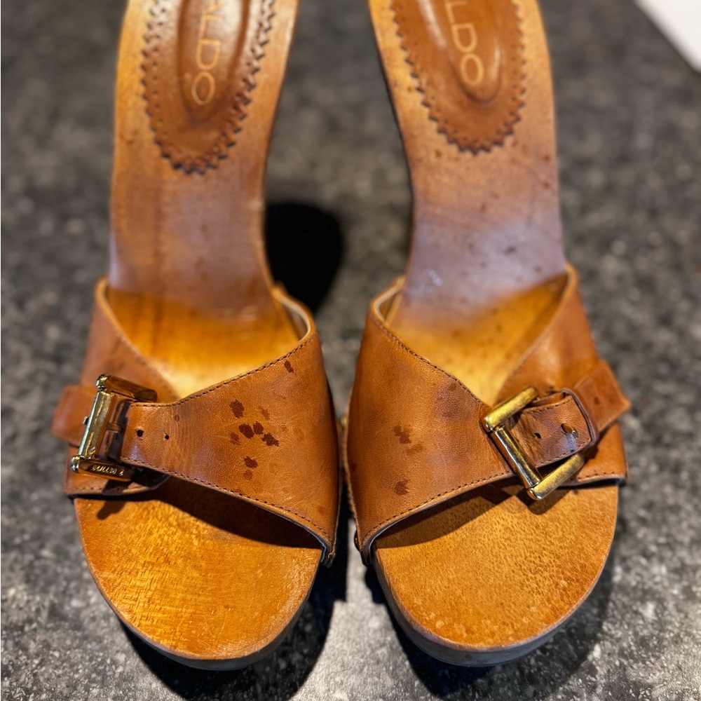Aldo Brown Heeled Sandals with Crisscross Straps